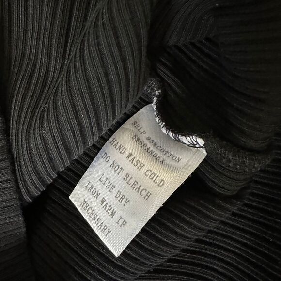 Lunik Women's Black Ribbed Bodycon Off Shoulder Button Down Long Sleeve Dress  L - Picture 12 of 12